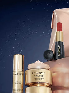 4-pc Lancome Absolue Set: Soft Cream 0.5oz, The Serum 0.16 oz, Lipstick French Touch travel size and bag