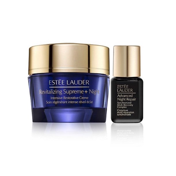 Estee Lauder 2-pc Firm & Glow Set: Revitalizing Supreme+ Night Intensive Restorative Creme 1oz/30ml and NEW Advanced Night Repair Face Serum 0.23oz/7ml